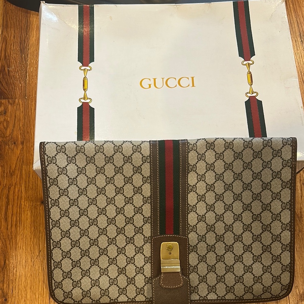 Gucci Brown and Black Briefcase with Signature Design
